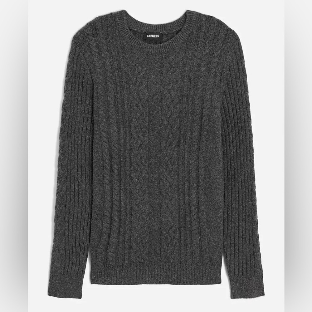 New Express Men's Dark Gray Cable Knit Crew Neck Sweater Size Medium
